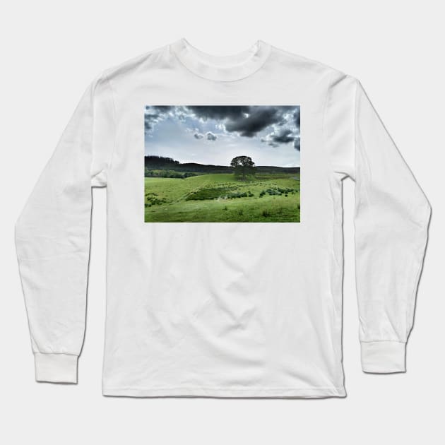 The contrast of midday -  farmland near Crieff, west perthshire, Scotland, UK Long Sleeve T-Shirt by richflintphoto